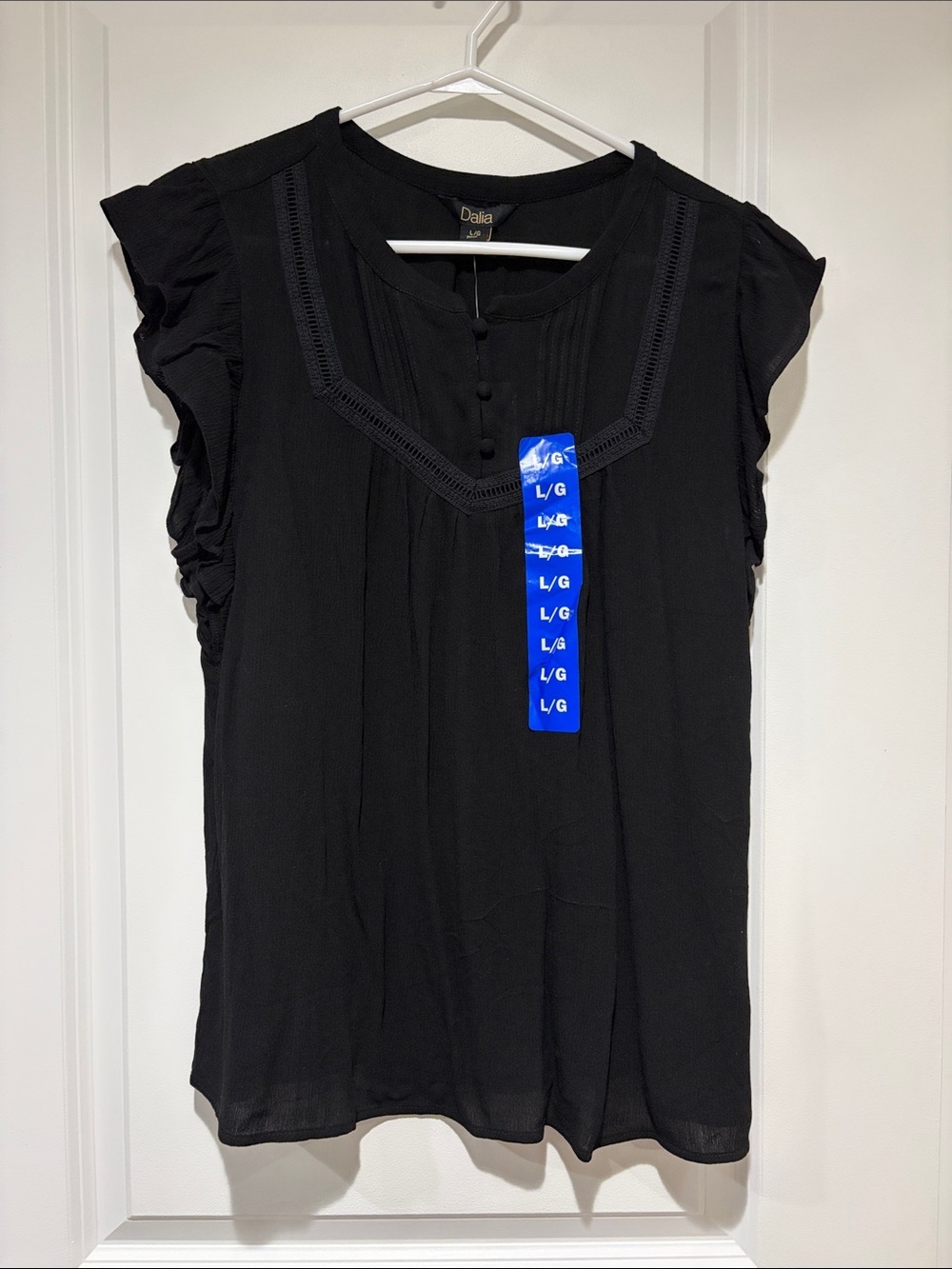 Dalia Black Cap-Sleeve Ruffle Blouse